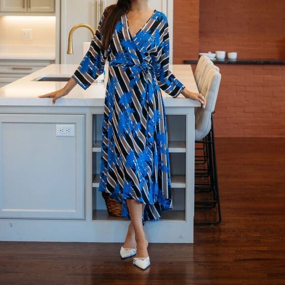 Diane Von Furstenberg Eloise Silk Wrap Dress Floral Stripe - Picture 13 of 13